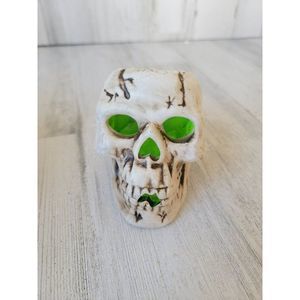Skeleton head ceramic green tealight holder candle Halloween home decor‎